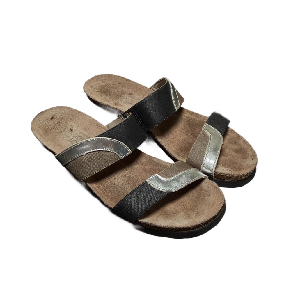 Naot Oz Black Silver Comfort Cork‎ Slide Sandals Womens 8 Chic Athleisure